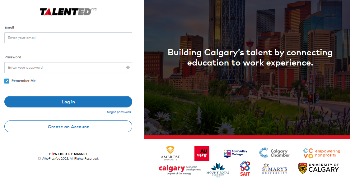 Screenshot of the homepage of the TalentED YYC Job Posting Portal