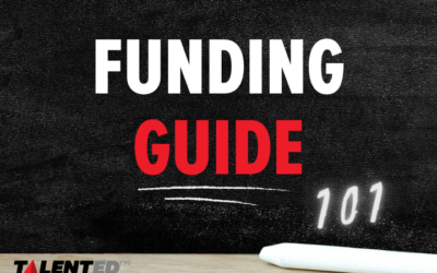 black chalkboard with words 'funding guide' in white and red